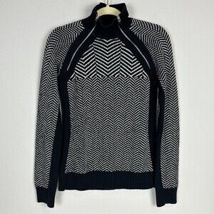 Tommy Hilfiger Black White Chevron Zipper Mock Turtleneck Sweater M